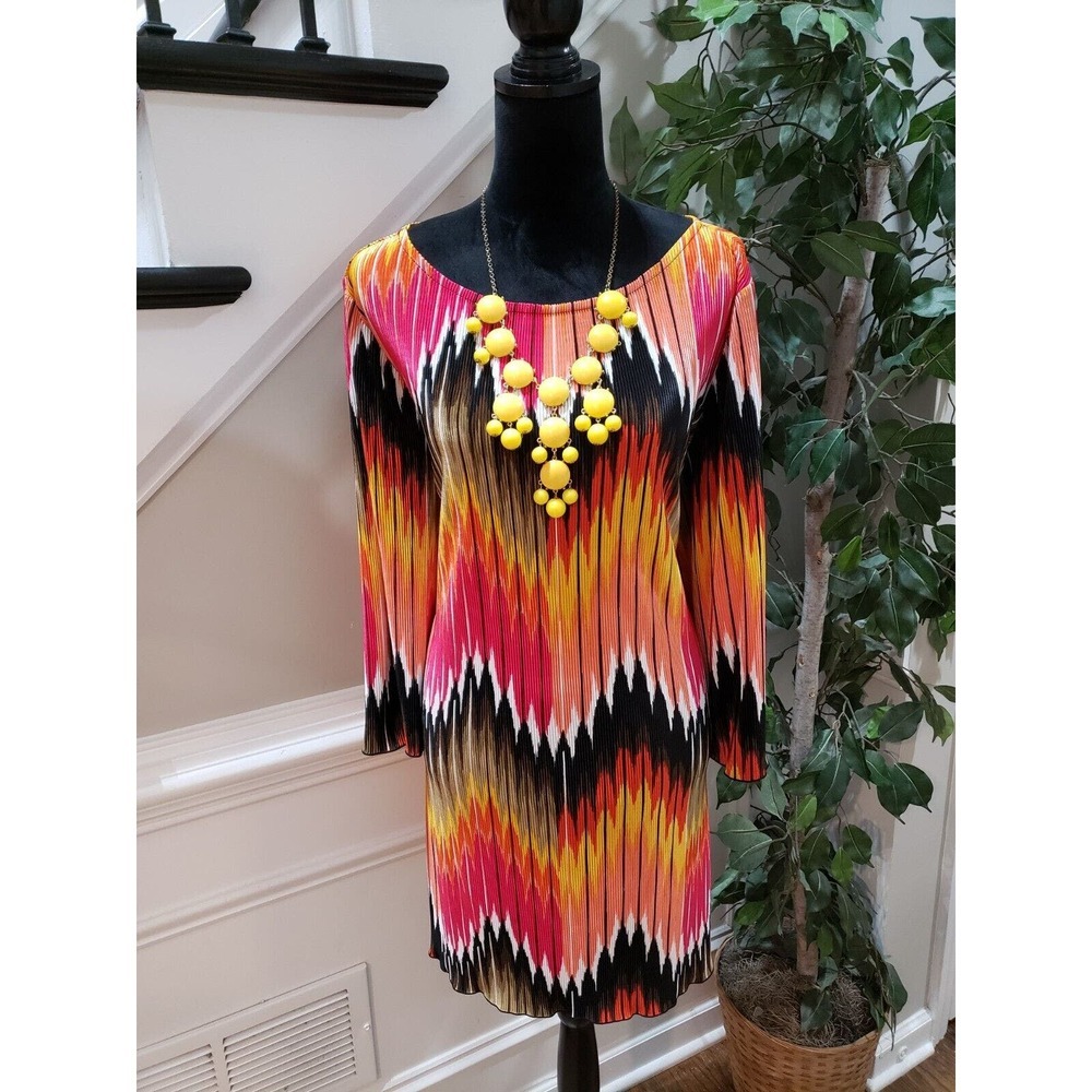 Alfani Womens Multicolor Chevron Polyester Round Neck Knee Length Dress Size 1X